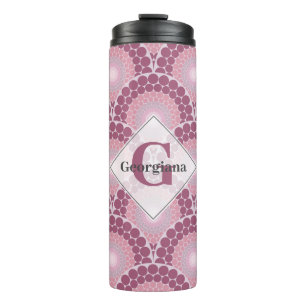Monogrammed Radiant Pinks Dusky Rose Dot Mandala Thermal Tumbler