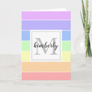 Monogrammed Rainbow Colourful Stripes Pattern Card