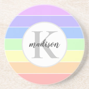 Monogrammed Rainbow Colourful Stripes Pattern Coaster