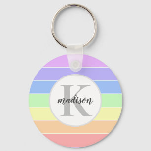 Monogrammed Rainbow Colourful Stripes Pattern Keychain