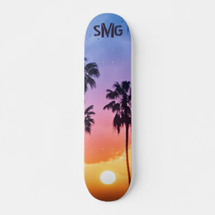 Monogrammed Rainbow Sun Palm Tree Personalized Skateboard