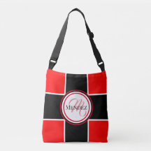 Monogrammed Red And Black Chequered Board Tote Bag