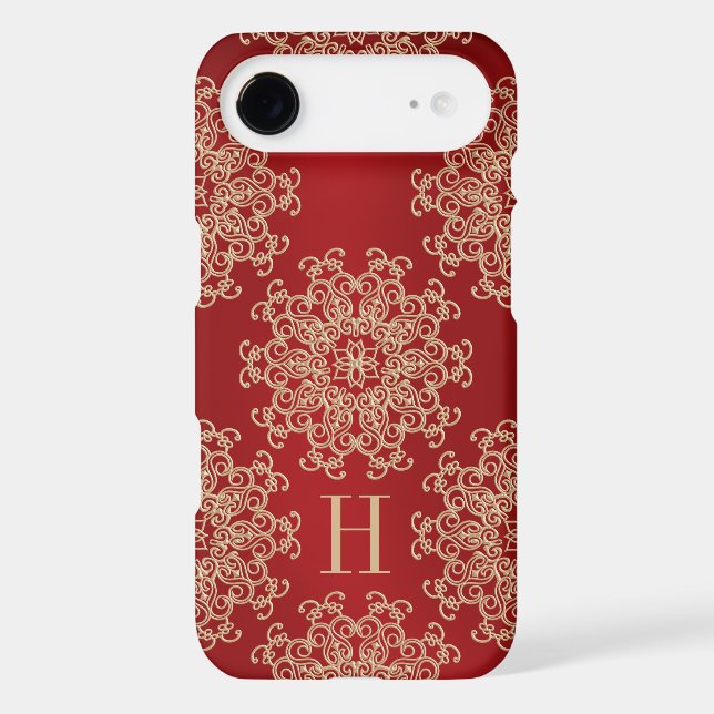 Monogrammed Red and Gold Exotic Medallion Case-Mate iPhone Case (Back)