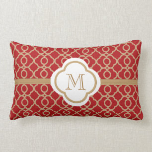 Monogrammed Red and Gold Moroccan Lumbar Pillow