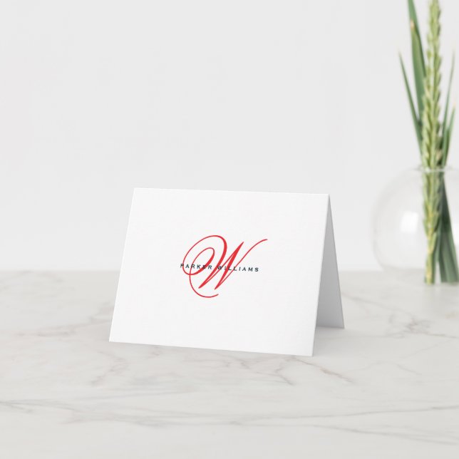 Monogrammed Red and Navy folded  Thank You (Front)