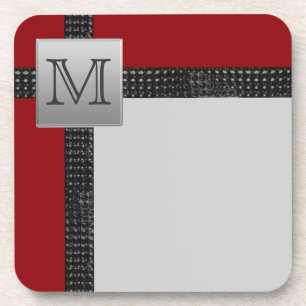 Monogrammed Red Black Grey Coaster Set (6)