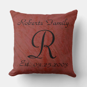 Monogrammed Red Black Textured Modern Throw Pillow