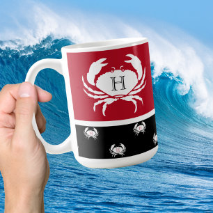 Monogrammed Red Black White Crab Nautical Coffee M Mug