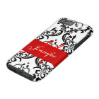 Monogrammed Red Black White Swirls Damask