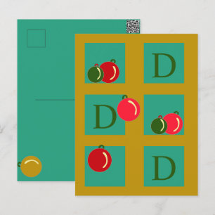 Monogrammed Red, Green, Gold Christmas Ornaments Postcard