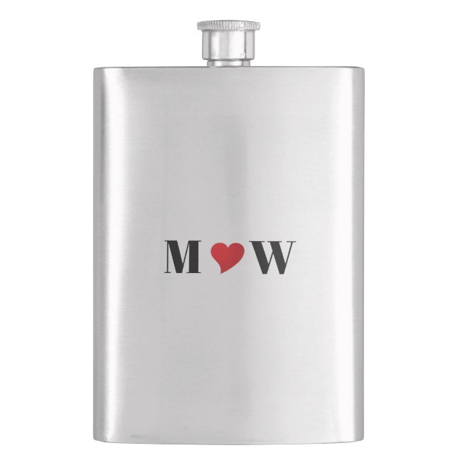 Monogrammed red heart custom couple initials hip flask (Front)