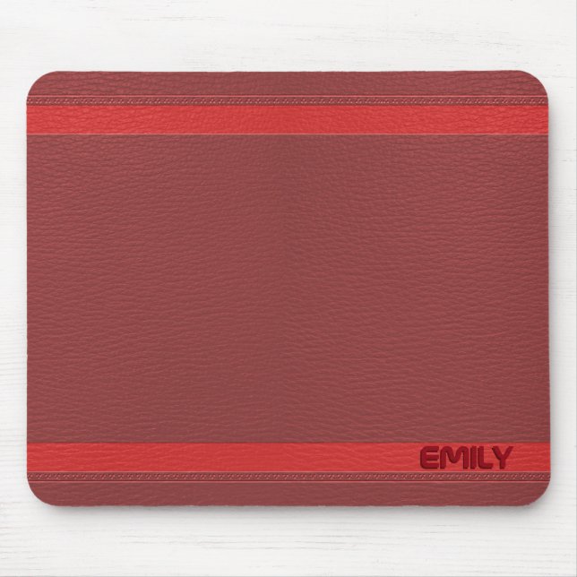 Monogrammed Red Leather Look Mouse Pad (Front)