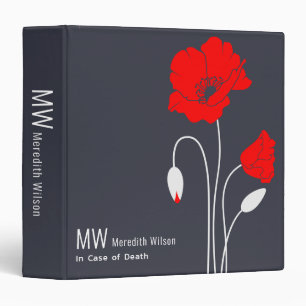 Monogrammed Red Poppy In Case of Death  Binder