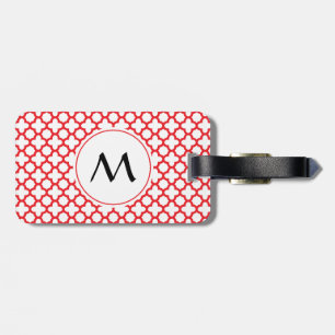 Monogrammed Red Quatrefoil Pattern Luggage Tag