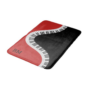 Monogrammed red white and black piano design bath mat