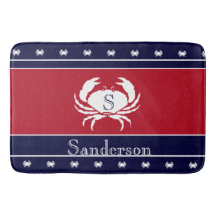 Monogrammed Red White Black Crab Kitchen Rug
