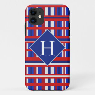Monogrammed Red White & Blue Plaid Patriot iPhone 11 Case