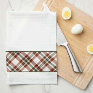 Monogrammed Red, White & Green Holiday Plaid Kitchen Towel