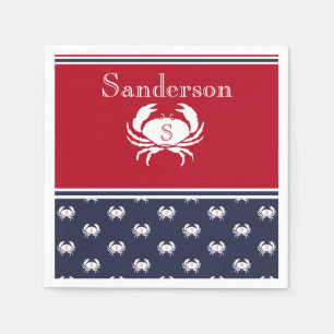 Monogrammed Red White Navy Blue Crab Nautical  Nap Napkin