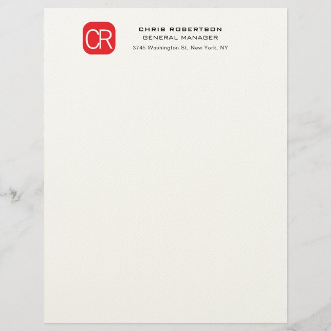 Monogrammed Red White Professional Plain Letterhead (Front)