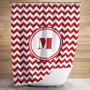 Monogrammed Red White Striped Chevron Pattern