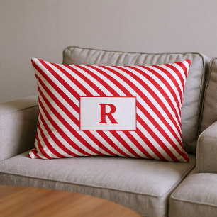 Monogrammed Red/White Stripes Lumbar Pillow