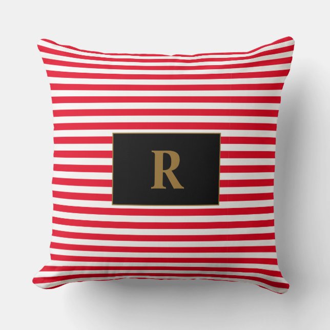 Monogrammed Red/White Stripes Throw Pillow (Front)