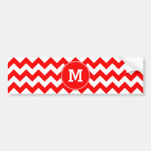 Monogrammed Red Zigzag Pattern Bumper Sticker
