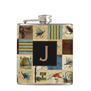 Monogrammed Reel Men Fishing Hip Flask