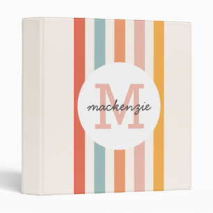 Monogrammed Retro Colorful Stripes Personalized Binder