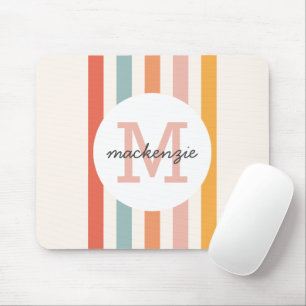 Monogrammed Retro Colorful Stripes Personalized Mouse Pad