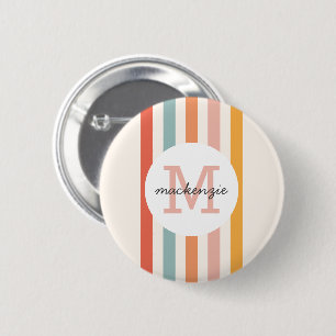 Monogrammed Retro Colourful Stripes Personalized 2 Inch Round Button