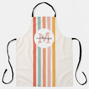 Monogrammed Retro Colourful Stripes Personalized Apron