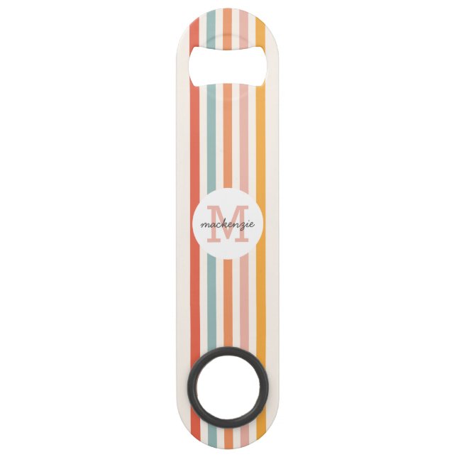 Monogrammed Retro Colourful Stripes Personalized Bar Key (Front)
