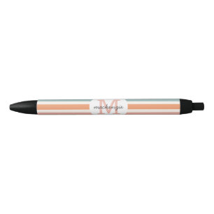 Monogrammed Retro Colourful Stripes Personalized Black Ink Pen