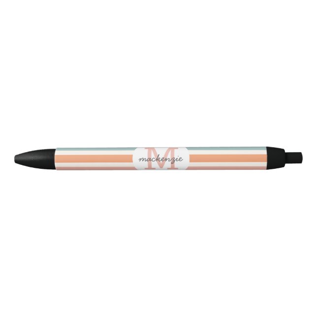 Monogrammed Retro Colourful Stripes Personalized Black Ink Pen (Front)