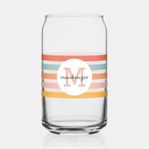 Monogrammed Retro Colourful Stripes Personalized Can Glass