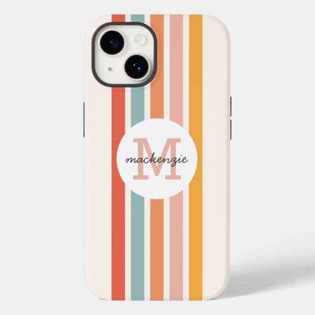 Monogrammed Retro Colourful Stripes Personalized Case-Mate iPhone Case (Back)