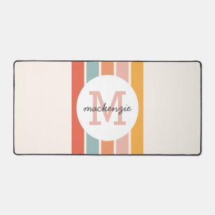 Monogrammed Retro Colourful Stripes Personalized Desk Mat