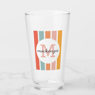 Monogrammed Retro Colourful Stripes Personalized Glass