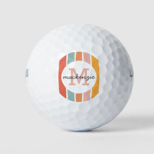 Monogrammed Retro Colourful Stripes Personalized Golf Balls