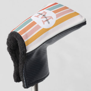 Monogrammed Retro Colourful Stripes Personalized Golf Head Cover