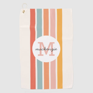 Monogrammed Retro Colourful Stripes Personalized Golf Towel