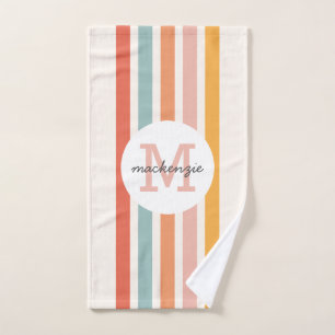 Monogrammed Retro Colourful Stripes Personalized Hand Towel
