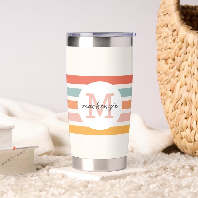 Monogrammed Retro Colourful Stripes Personalized Insulated Tumbler (Living Room)
