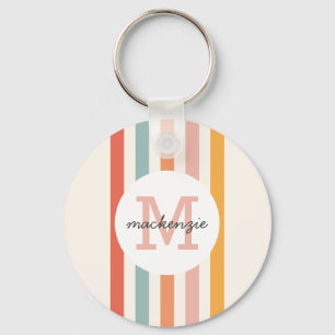 Monogrammed Retro Colourful Stripes Personalized Keychain