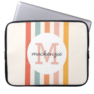 Monogrammed Retro Colourful Stripes Personalized Laptop Sleeve