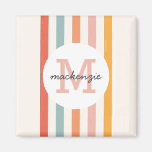 Monogrammed Retro Colourful Stripes Personalized Magnet