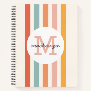 Monogrammed Retro Colourful Stripes Personalized Notebook