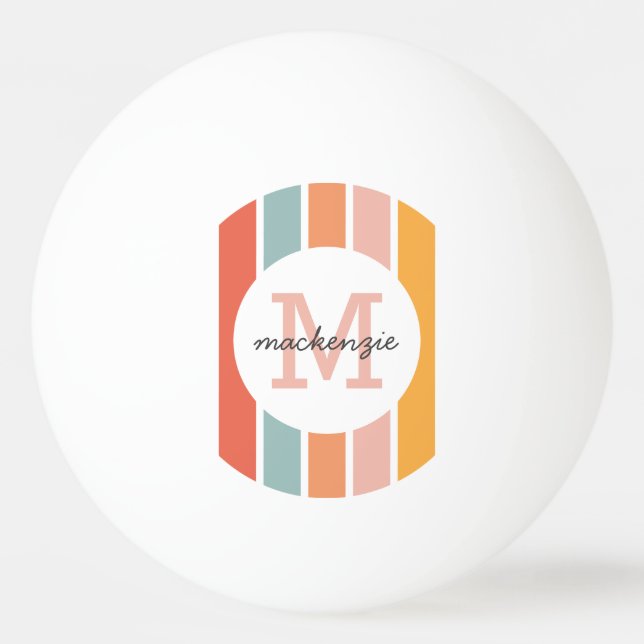 Monogrammed Retro Colourful Stripes Personalized Ping Pong Ball (Back)